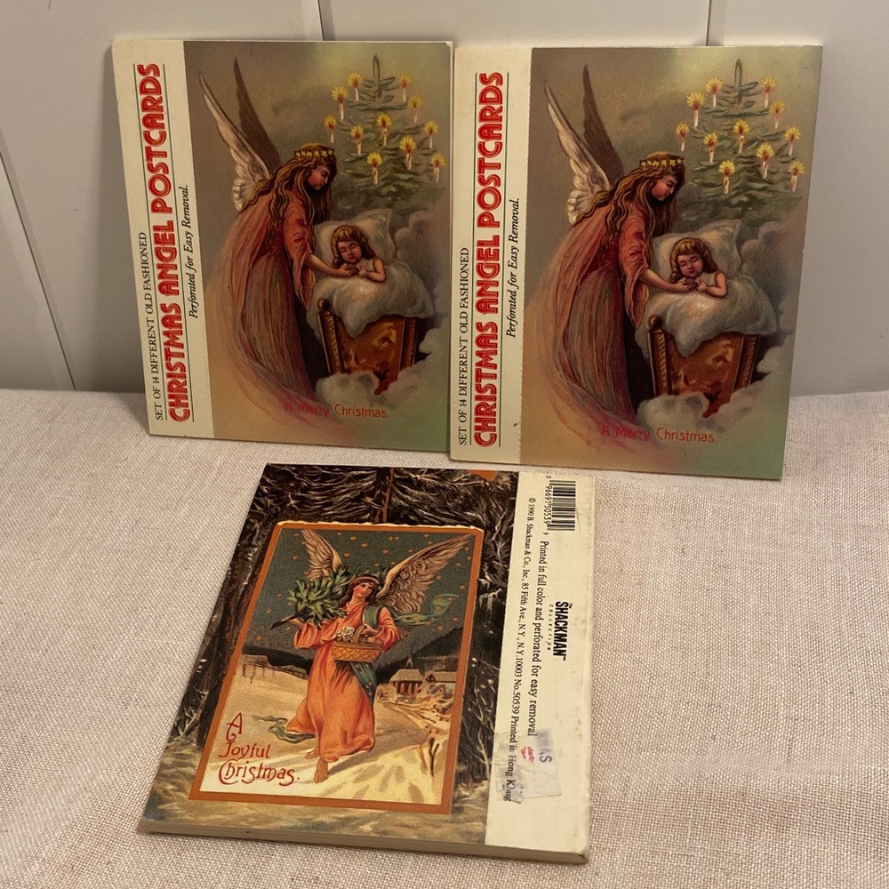 3 Vintage Christmas Angel Postcard book Shackman old fashioned Holiday art cards